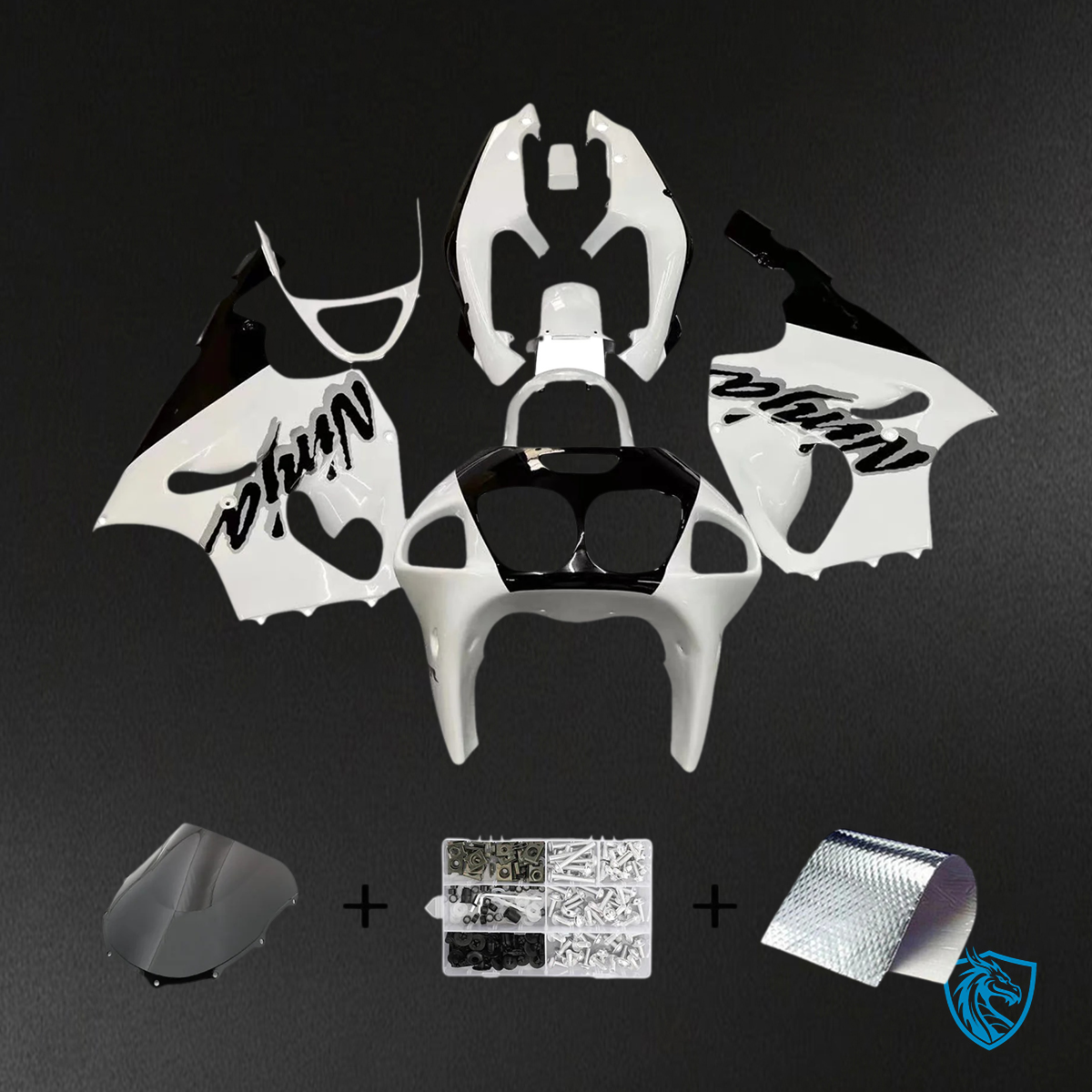 Kawasaki ZX7R (1996-2003) White & Black Logo - Fairing Kit