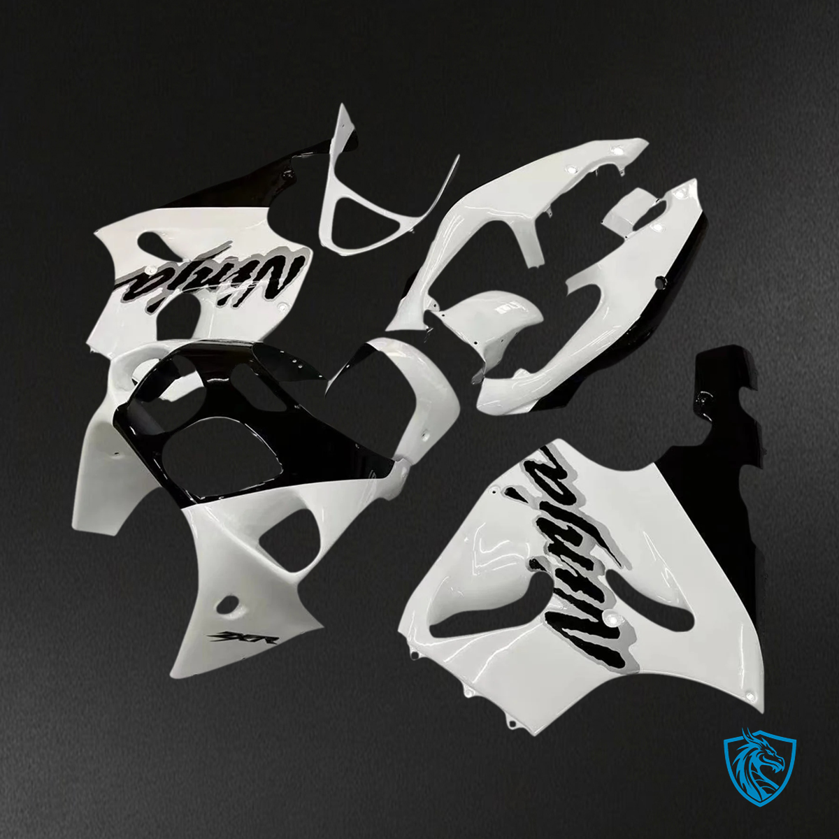 Kawasaki ZX7R (1996-2003) White & Black Logo - Fairing Kit
