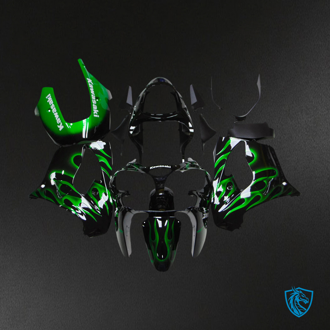 Kawasaki ZX9R (2000-2001) Black & Green - Fairing Kit