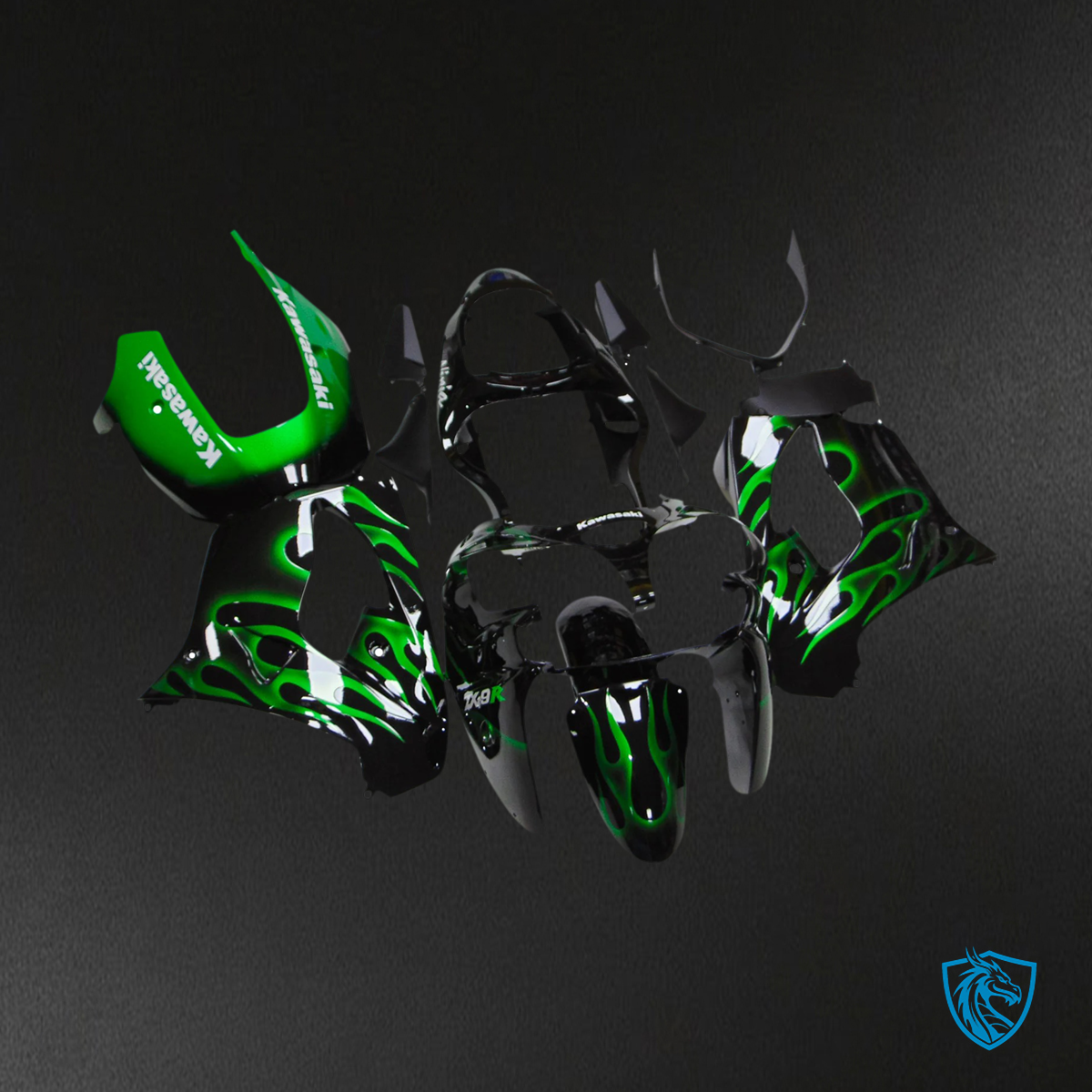 Kawasaki ZX9R (2000-2001) Black & Green - Fairing Kit