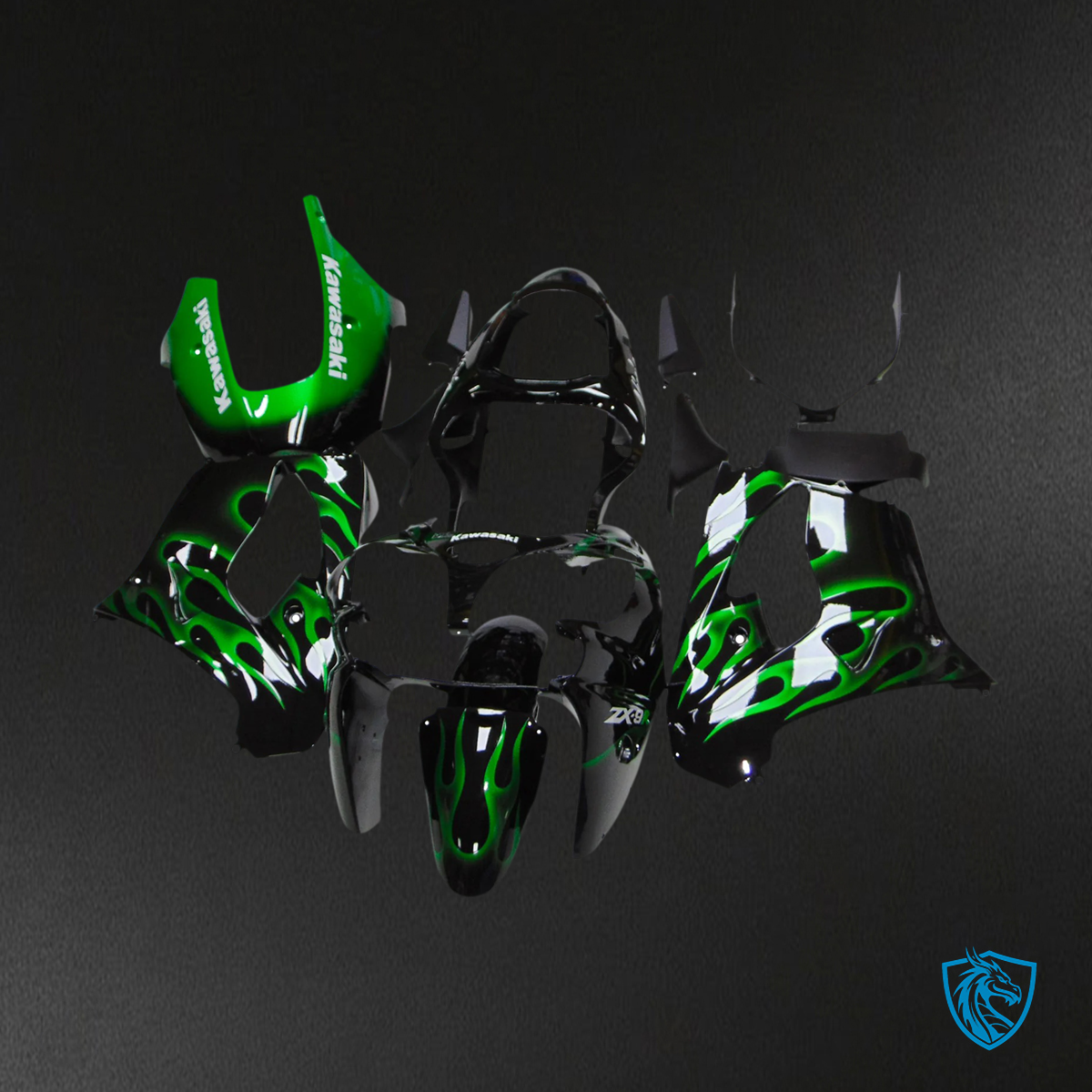 Kawasaki ZX9R (2000-2001) Black & Green - Fairing Kit