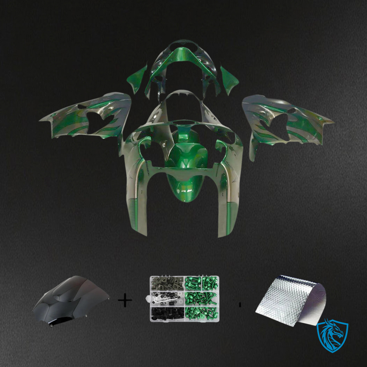 Kawasaki ZX9R (2000-2001) Gray & Green - Fairing Kit