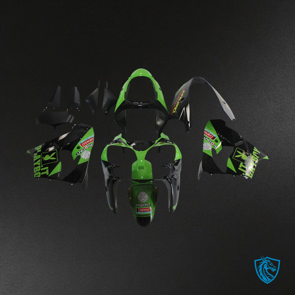 Kawasaki ZX9R (2000-2001) Green & Black - Fairing Kit
