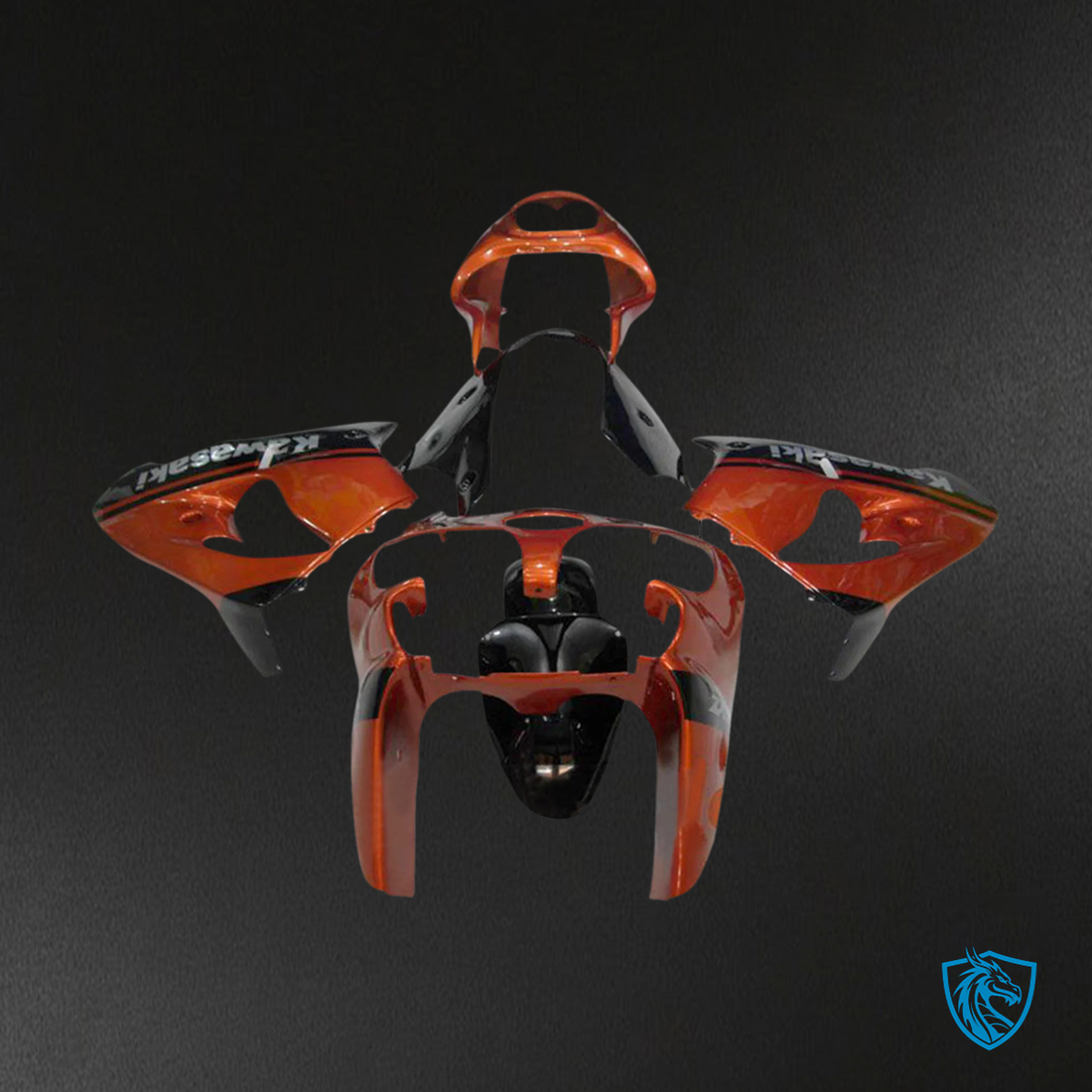 Kawasaki ZX9R (2000-2001) Orange, Black & White Logo - Fairing Kit