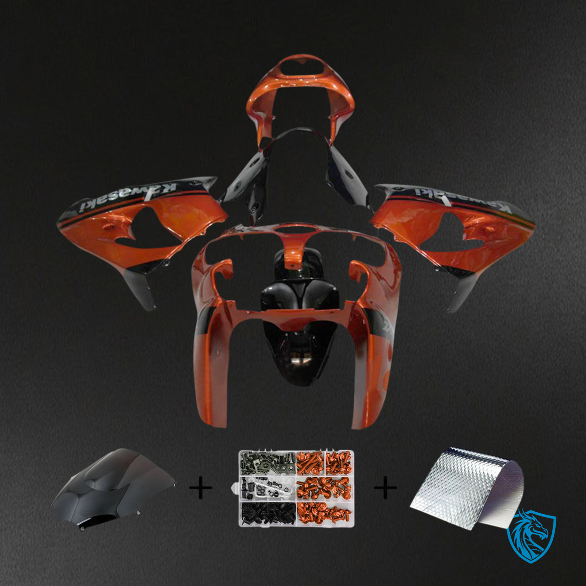 Kawasaki ZX9R (2000-2001) Orange, Black & White Logo - Fairing Kit