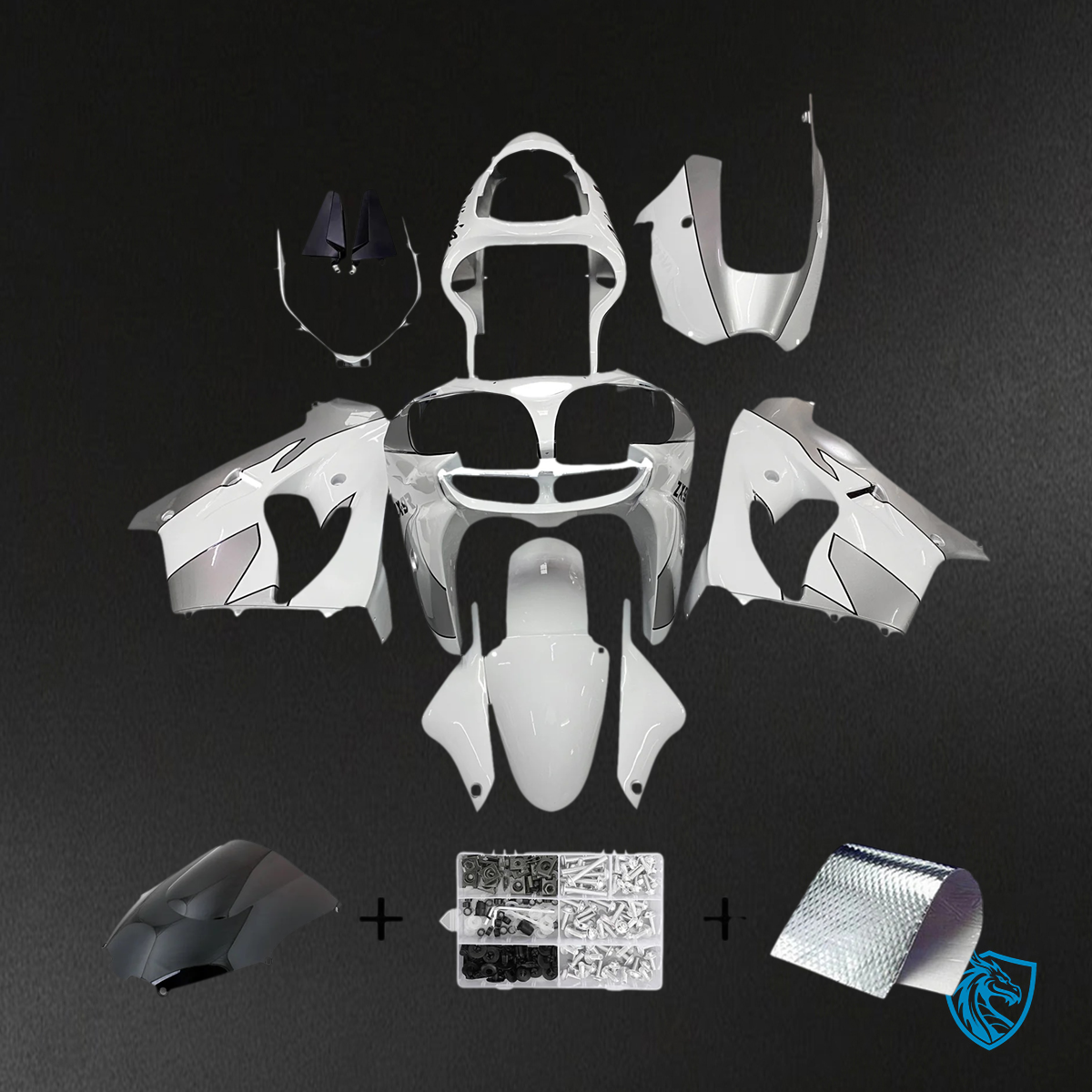 Kawasaki ZX9R (2000-2001) Silver & White - Fairing Kit
