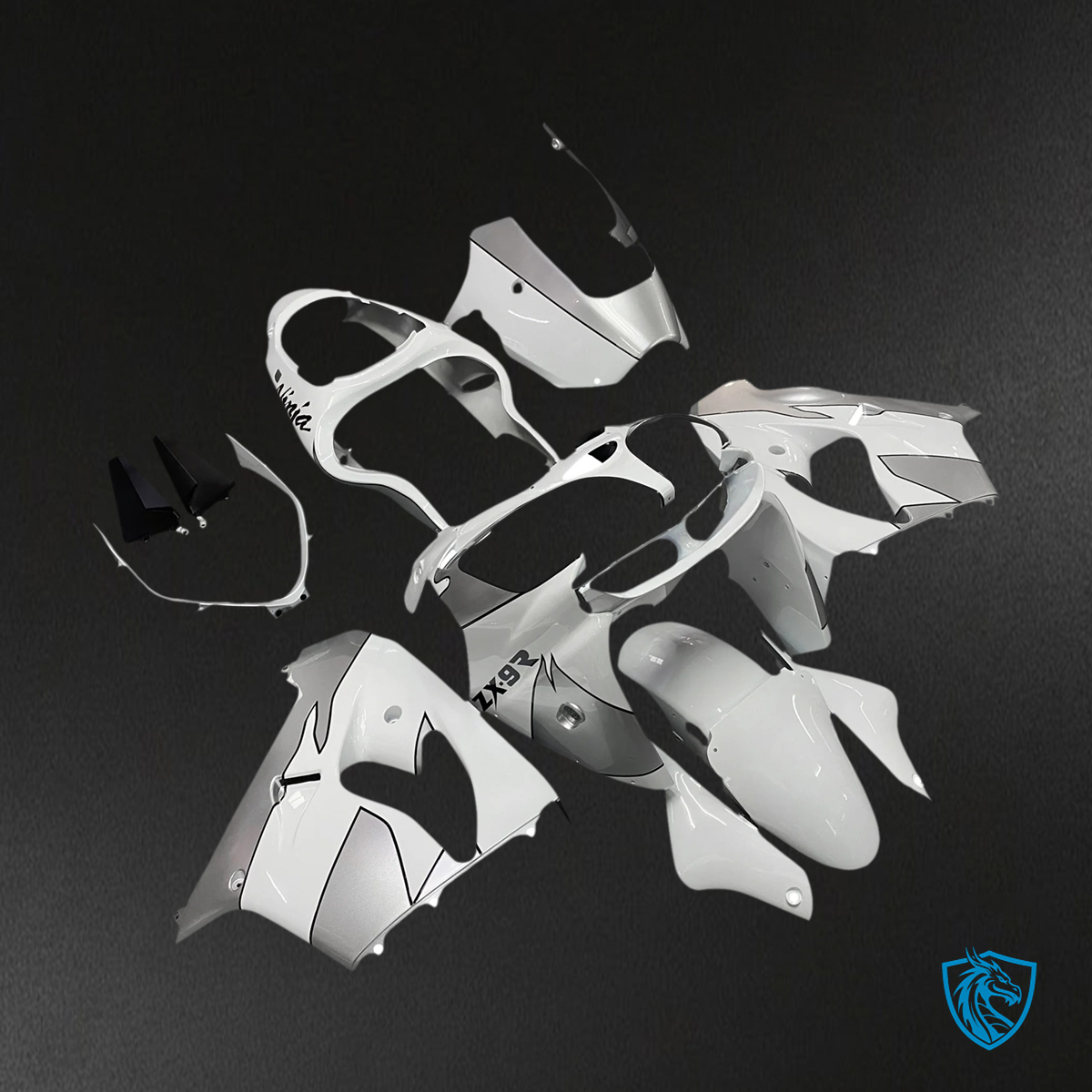 Kawasaki ZX9R (2000-2001) Silver & White - Fairing Kit