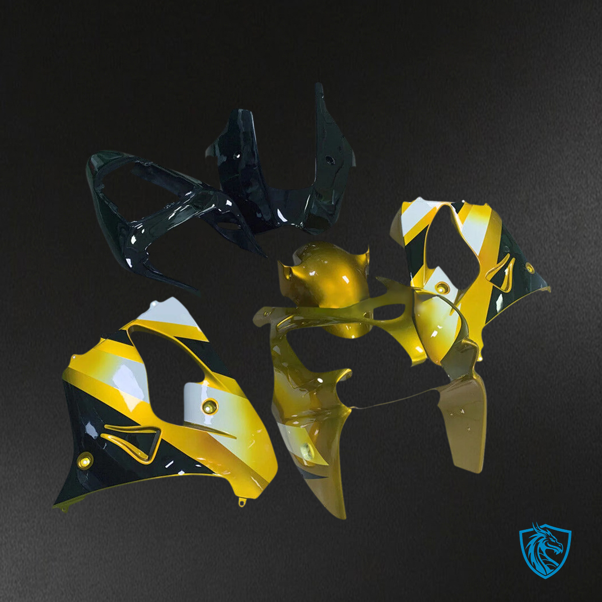 Kawasaki ZX9R (2002-2003) Black, Gold & Yellow - Fairing Kit