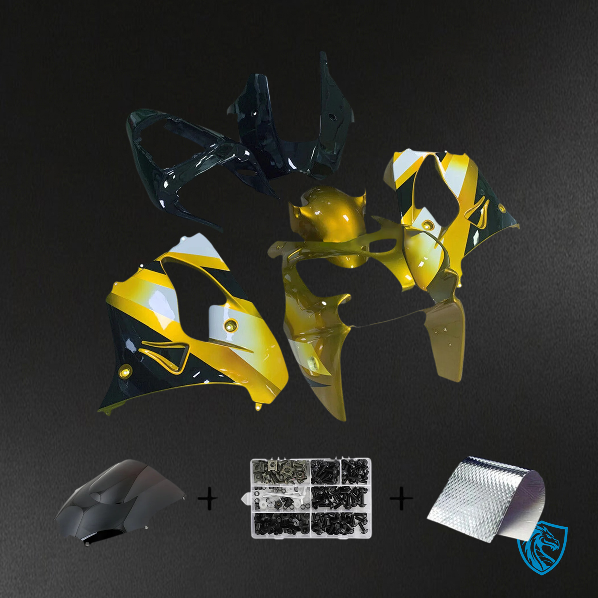 Kawasaki ZX9R (2002-2003) Black, Gold & Yellow - Fairing Kit