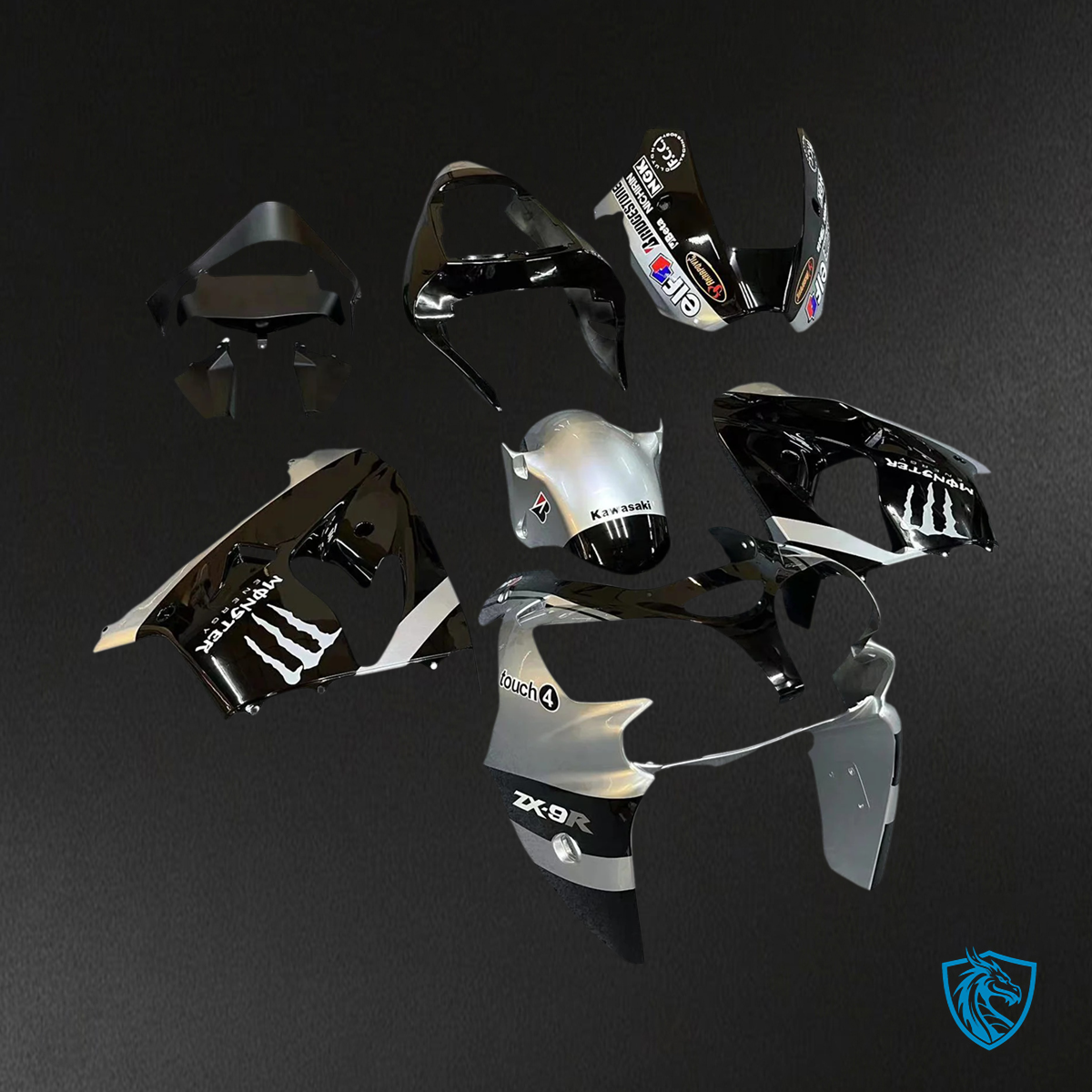 Kawasaki ZX9R (2002-2003) Black & Gray - Fairing Kit