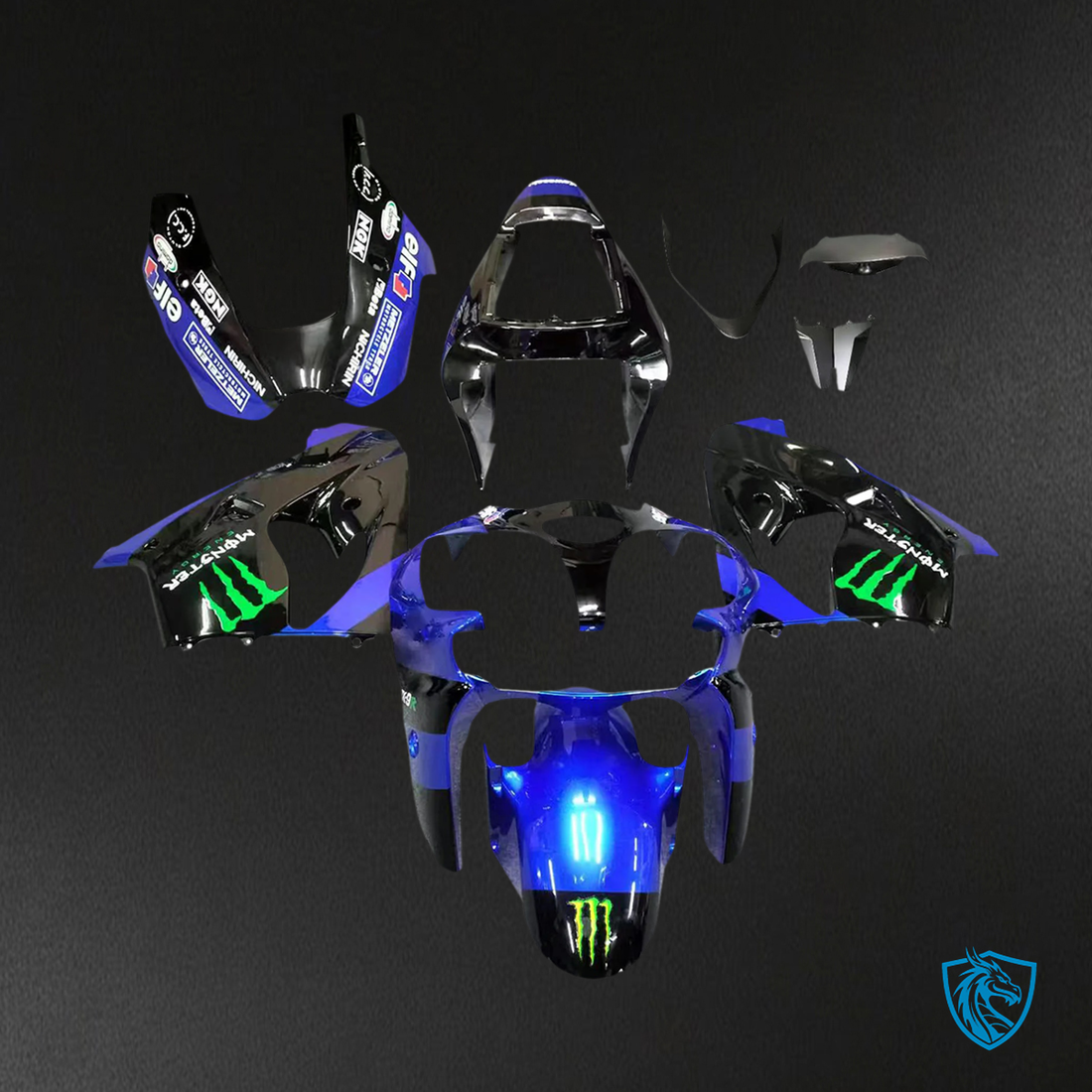 Kawasaki ZX9R (2002-2003) Black & Blue Monster - Fairing Kit