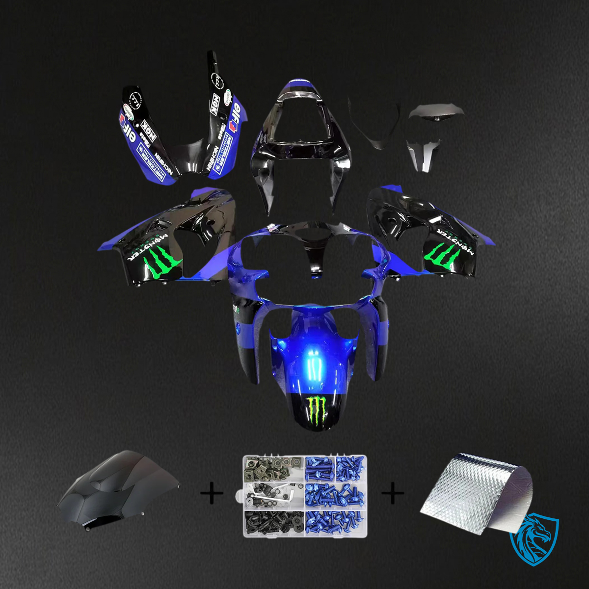 Kawasaki ZX9R (2002-2003) Black & Blue Monster - Fairing Kit