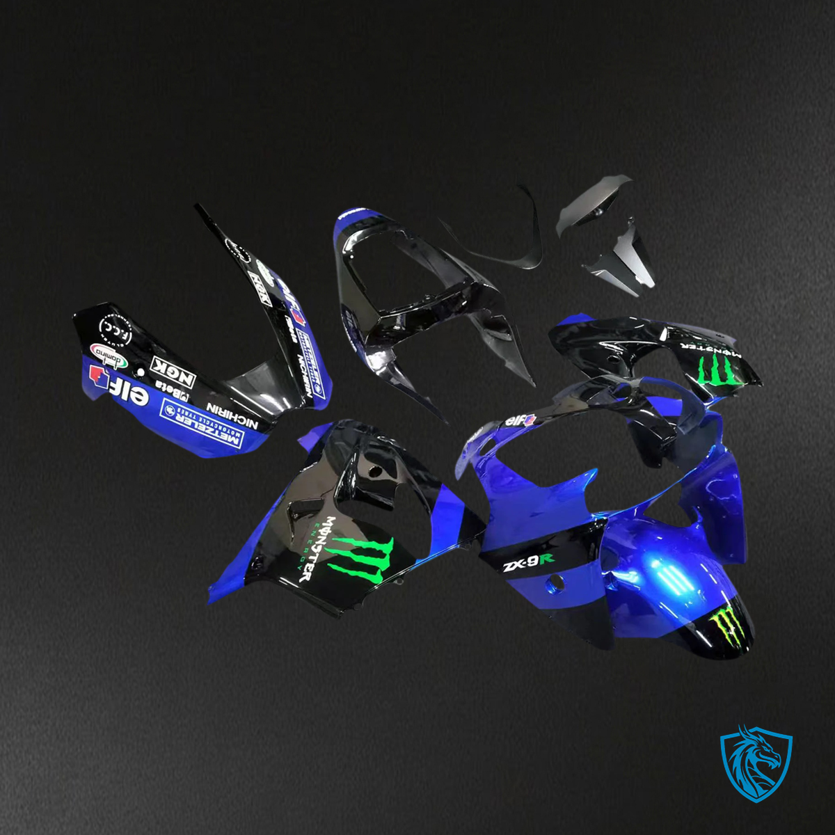 Kawasaki ZX9R (2002-2003) Black & Blue Monster - Fairing Kit
