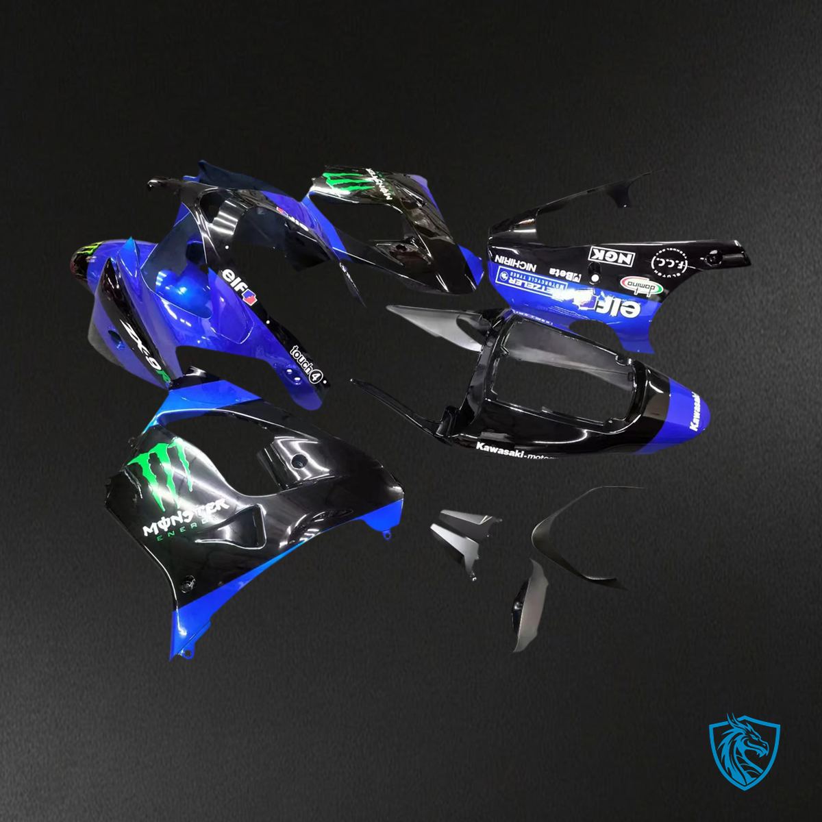 Kawasaki ZX9R (2002-2003) Black & Blue Monster - Fairing Kit
