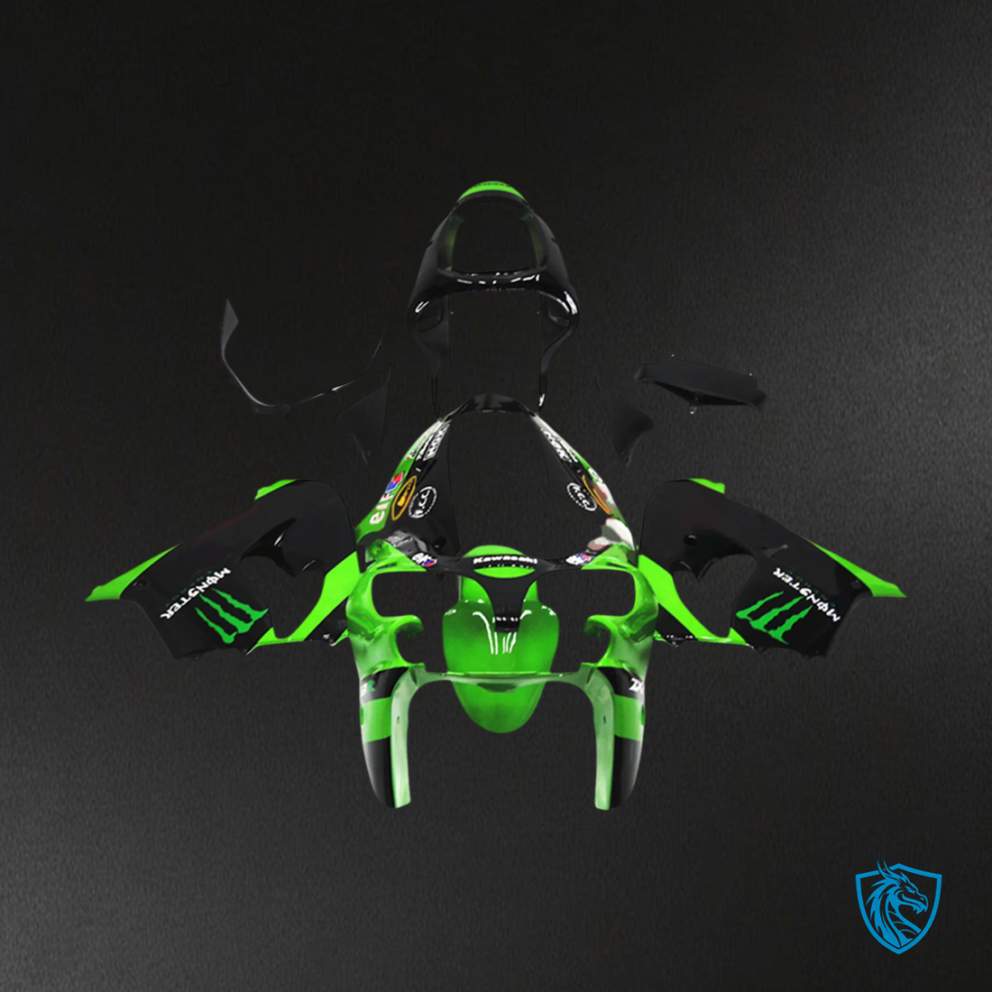 Kawasaki ZX9R (2002-2003) Black & Green Monster - Fairing Kit