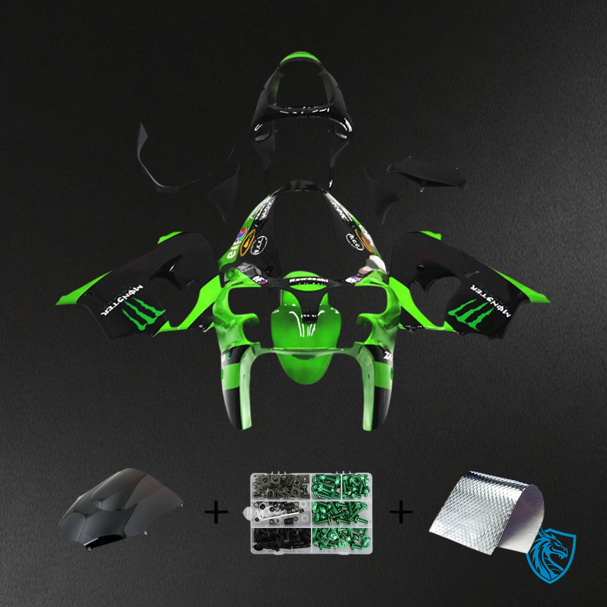 Kawasaki ZX9R (2002-2003) Black & Green Monster - Fairing Kit