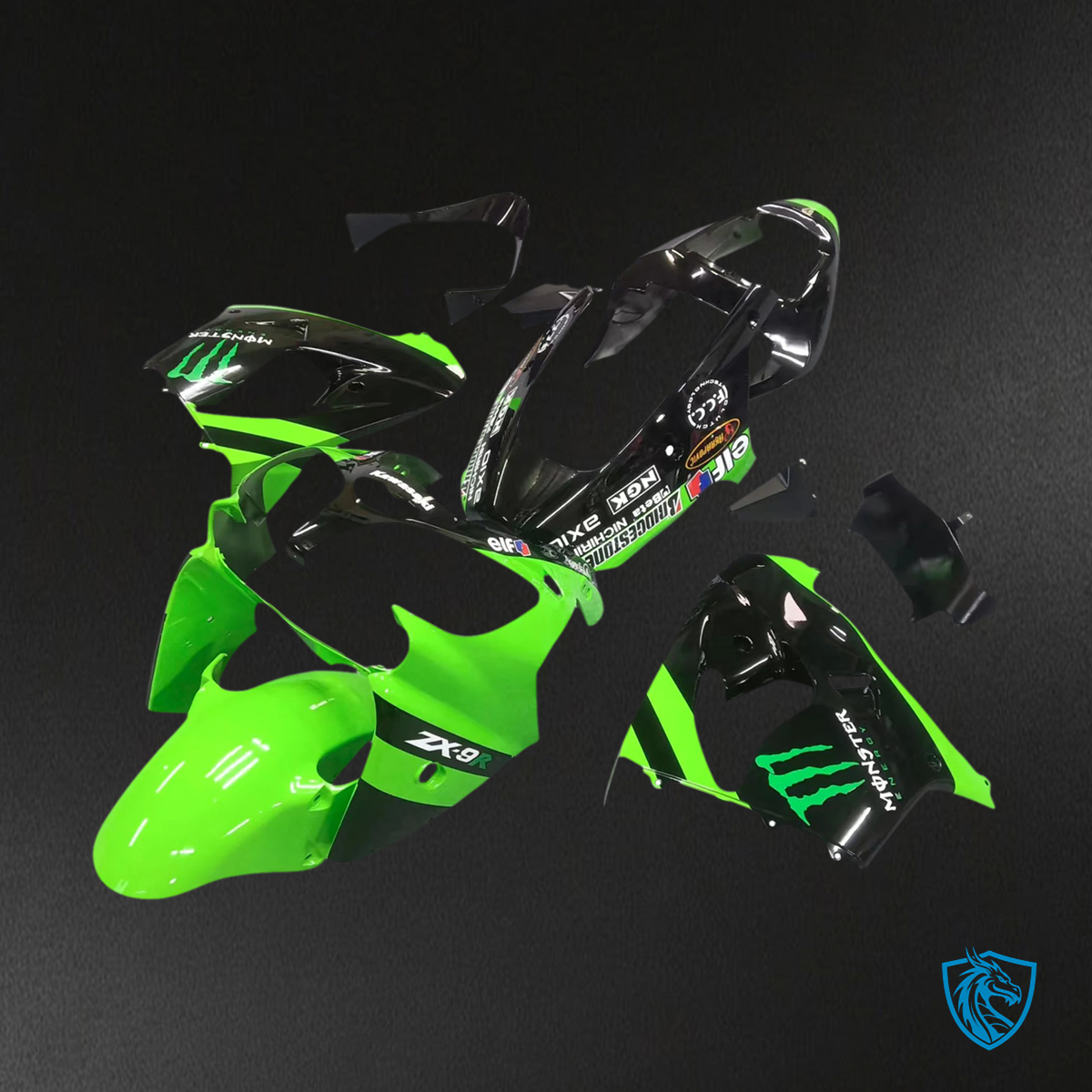 Kawasaki ZX9R (2002-2003) Black & Green Monster - Fairing Kit