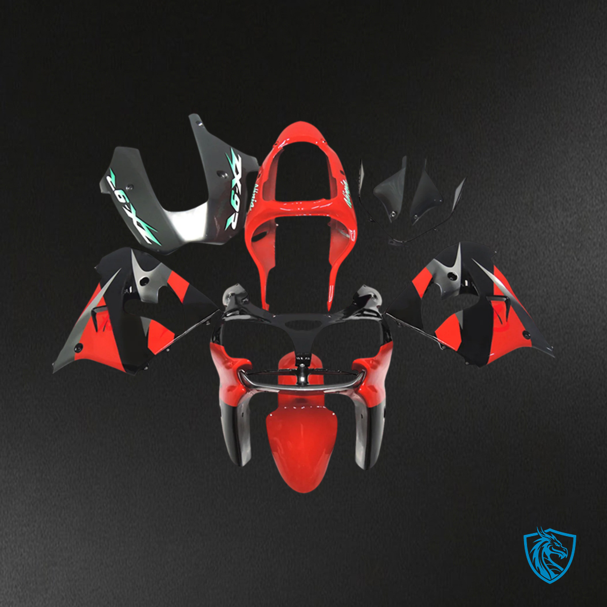 Kawasaki ZX9R (2002-2003) Black & Red - Fairing Kit