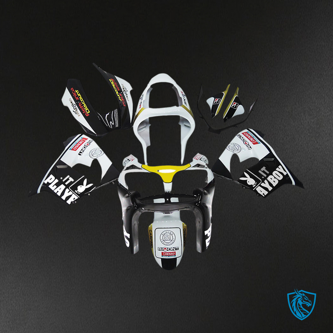 Kawasaki ZX9R (2002-2003) Black & White Playboy - Fairing Kit