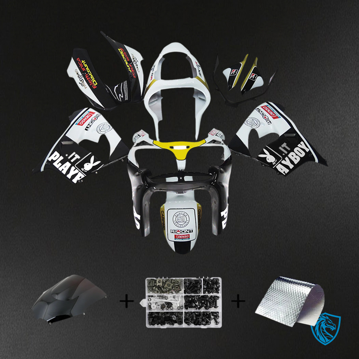Kawasaki ZX9R (2002-2003) Black & White Playboy - Fairing Kit
