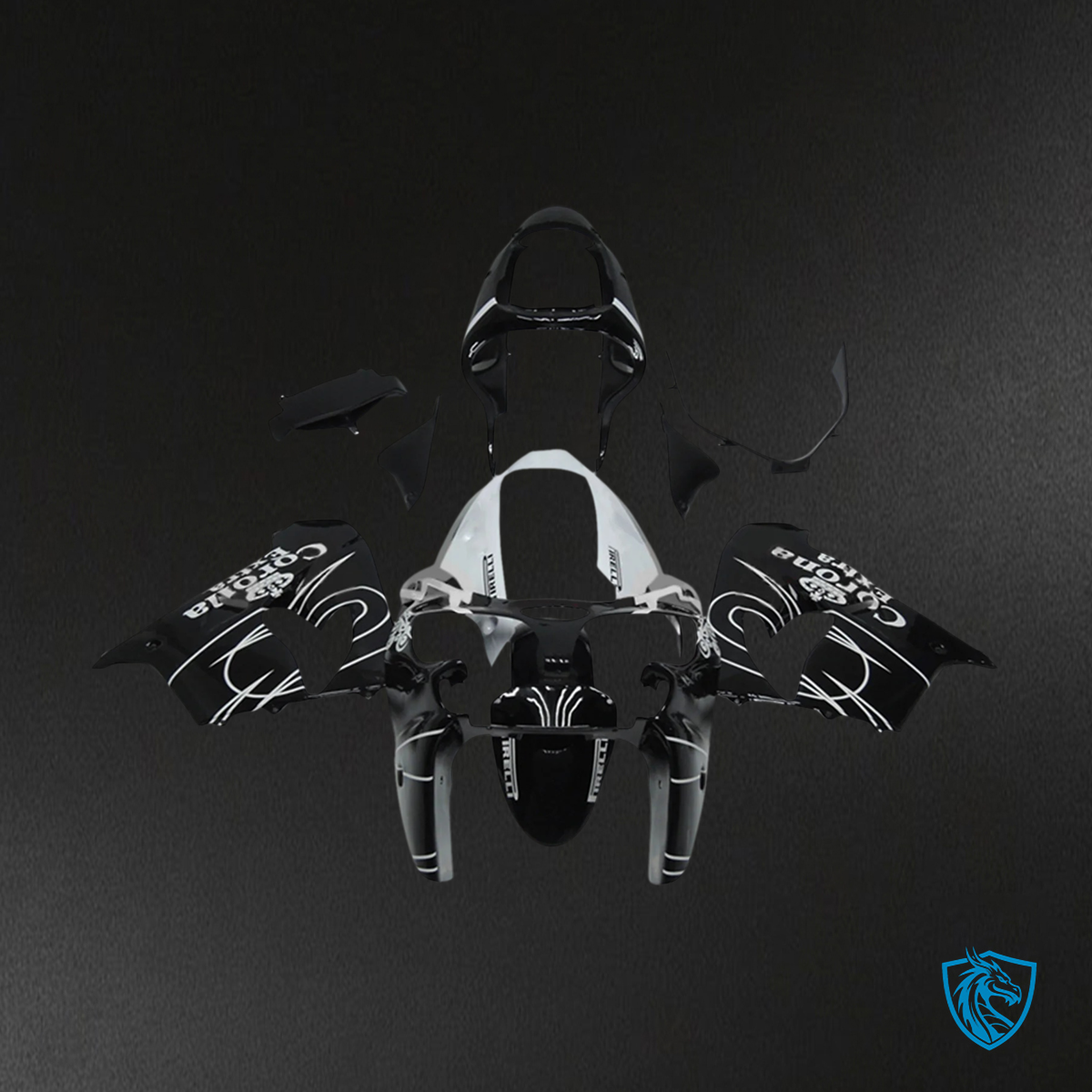 Kawasaki ZX9R (2002-2003) Black & White Stripe - Fairing Kit