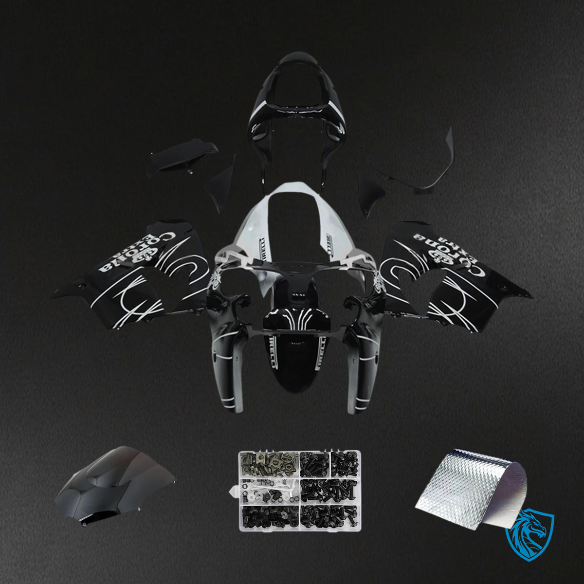 Kawasaki ZX9R (2002-2003) Black & White Stripe - Fairing Kit