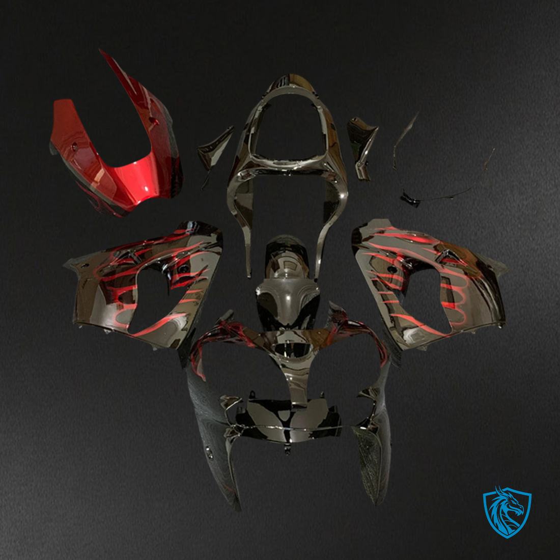 Kawasaki ZX9R (2002-2003) Black & Red Flame - Fairing Kit