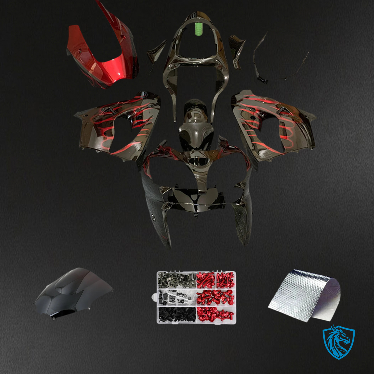 Kawasaki ZX9R (2002-2003) Black & Red Flame - Fairing Kit