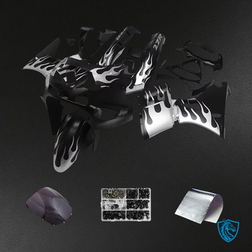 Kawasaki ZZR400 (1993-2007) ZZR600 (1998-2003) Black & Silver Flame - Custom ABS Fairing Set