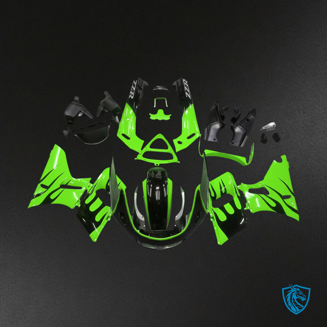 Kawasaki ZZR400 (1993-2007) ZZR600 (1998-2003) Green & Black Flame Style 4 Fairing Kit | ABS Bodywork