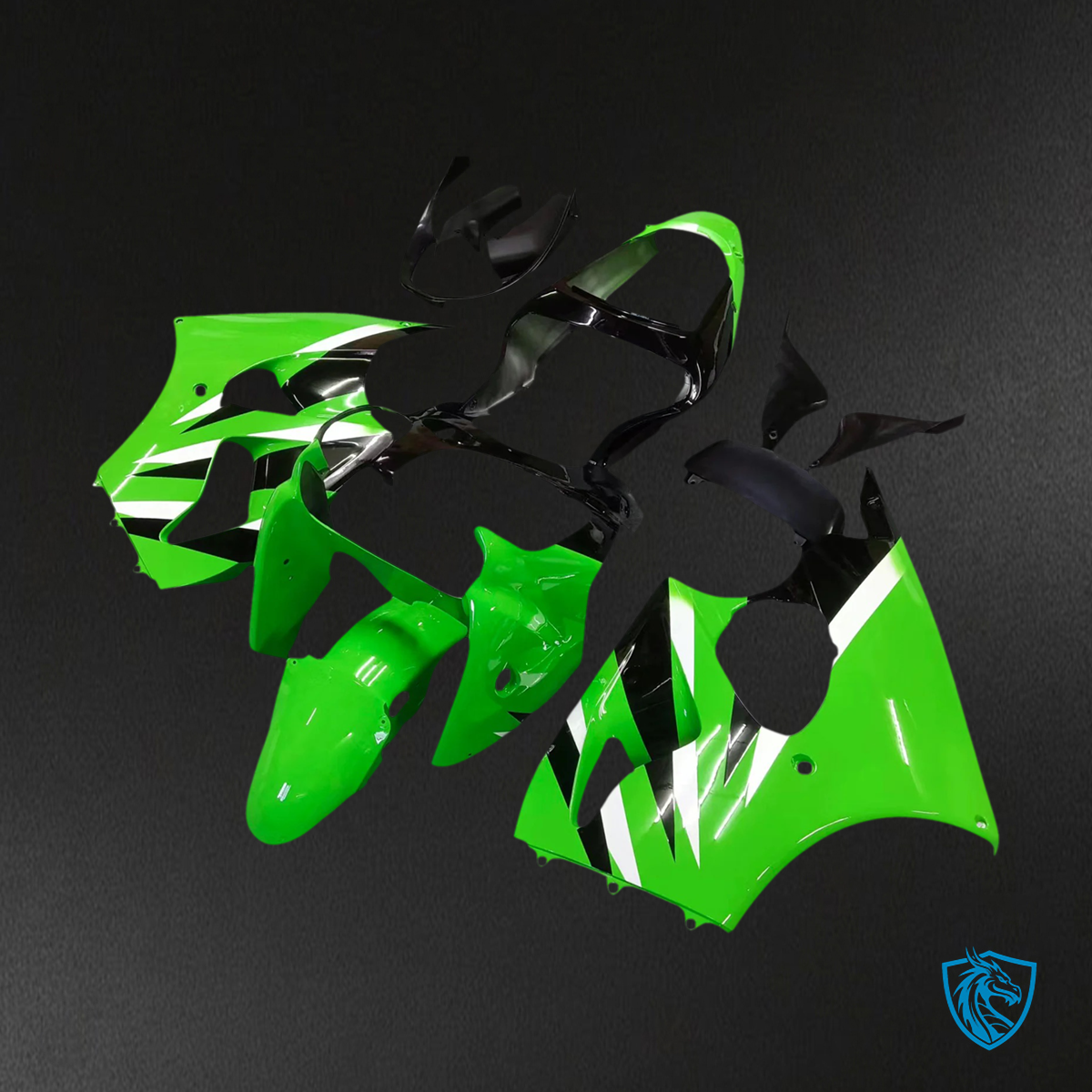Kawasaki  Zx6R (2000-2002) Black & Green Fairing - Kit