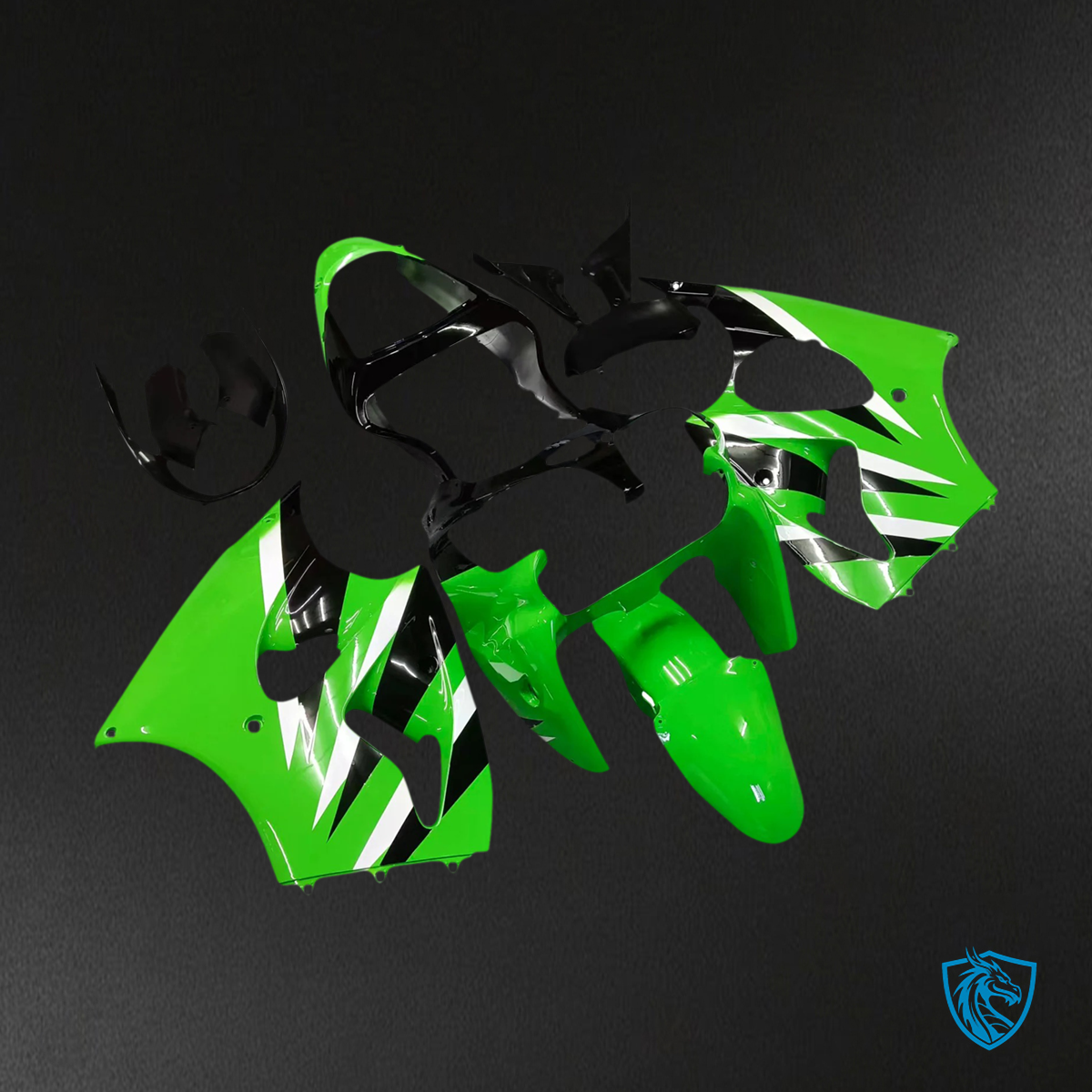 Kawasaki  Zx6R (2000-2002) Black & Green Fairing - Kit