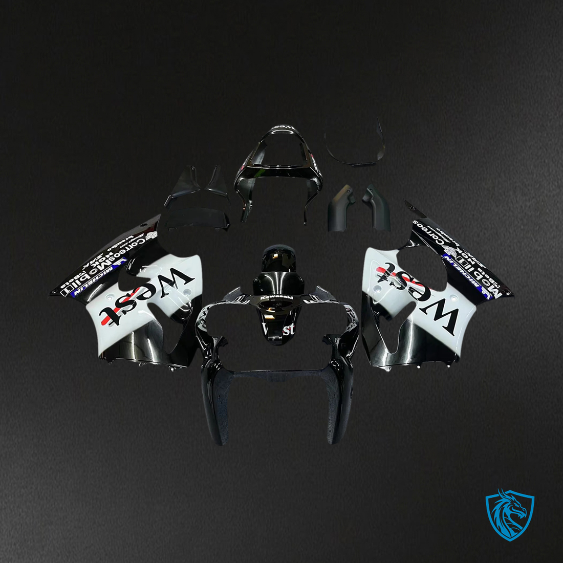 Kawasaki Zx6R (2000-2002) Black & White Fairing - Kit