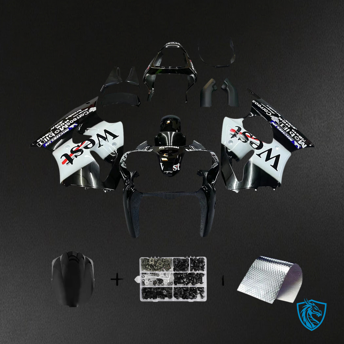 Kawasaki Zx6R (2000-2002) Black & White Fairing - Kit