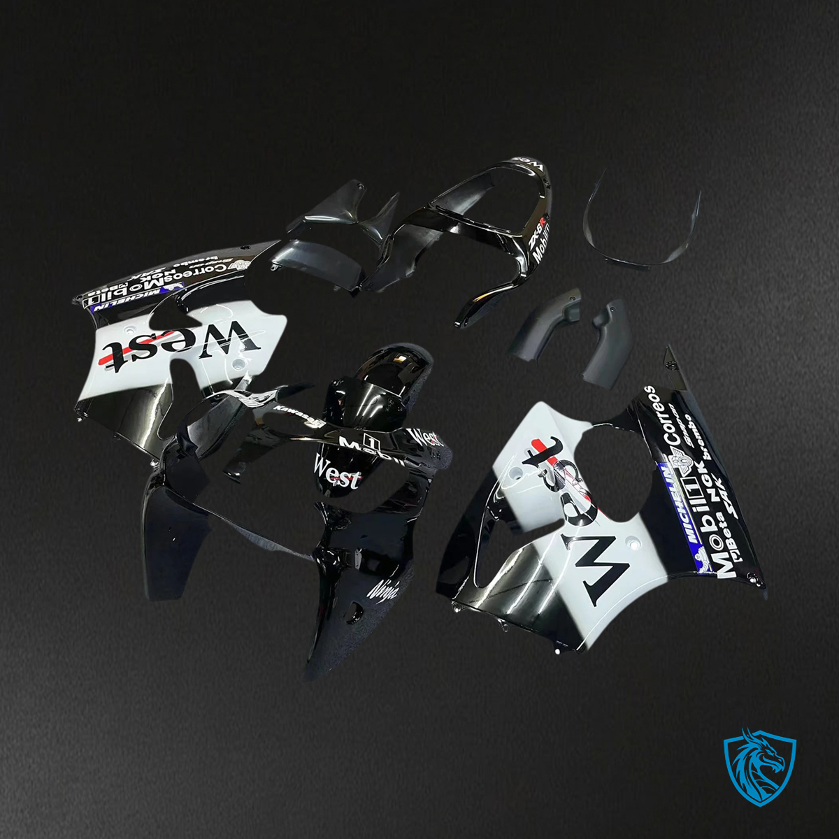 Kawasaki Zx6R (2000-2002) Black & White Fairing - Kit