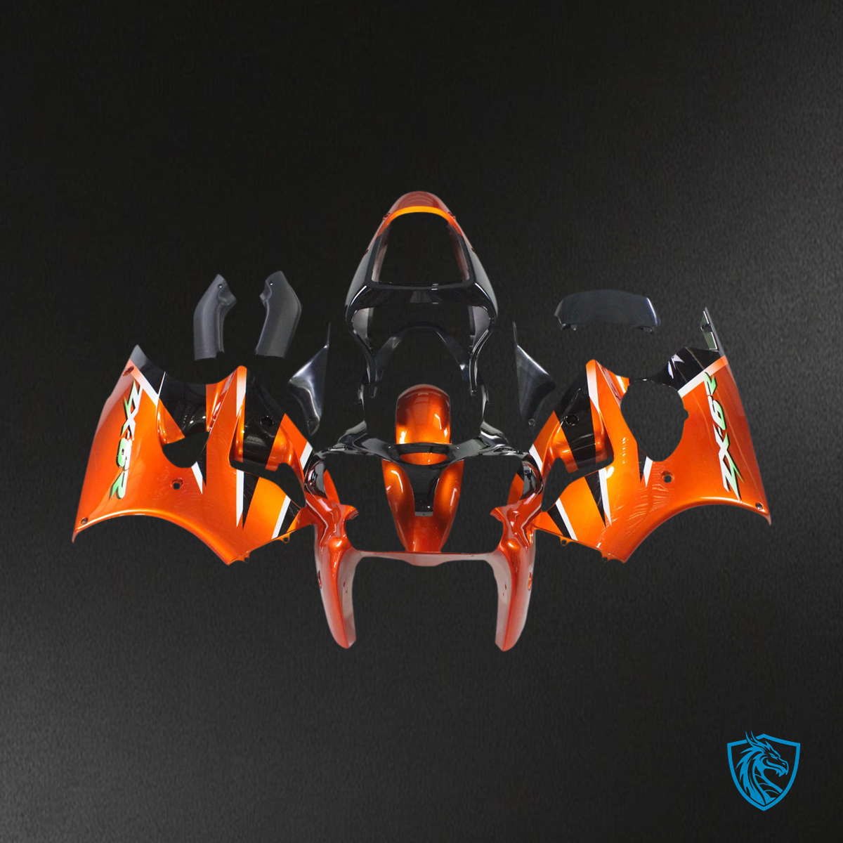 Kawasaki Zx6R (2000-2002) Orange & Black Fairing - Kit