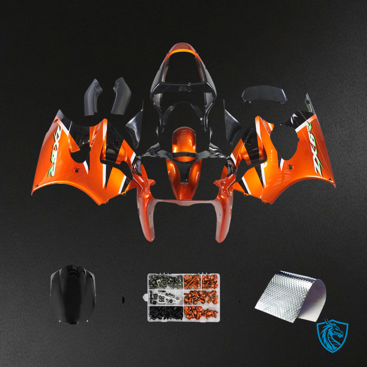 Kawasaki Zx6R (2000-2002) Orange & Black Fairing - Kit