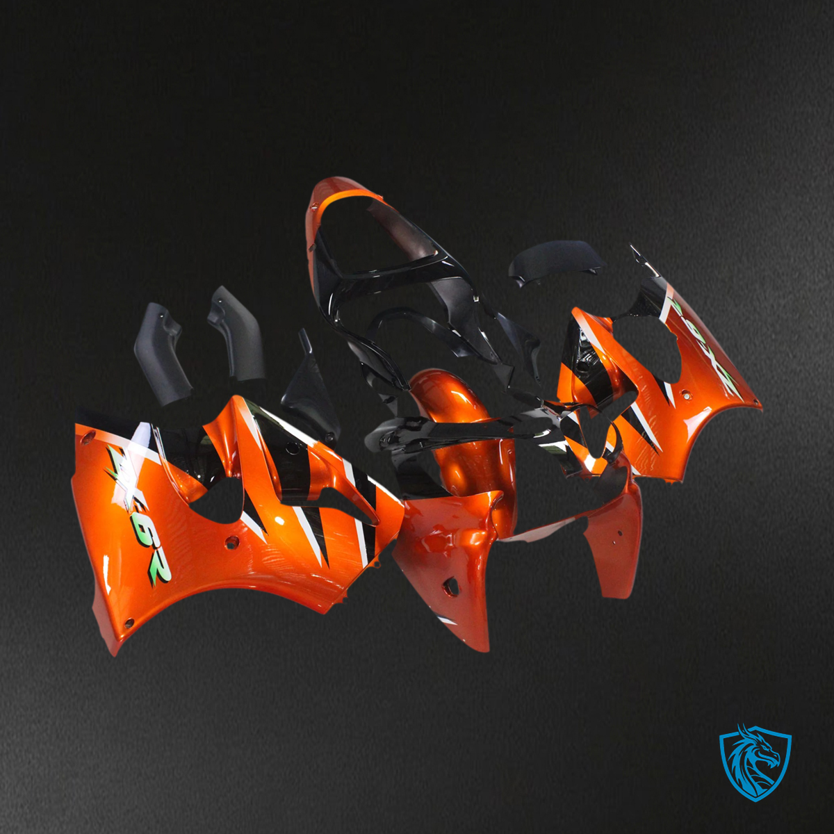 Kawasaki Zx6R (2000-2002) Orange & Black Fairing - Kit