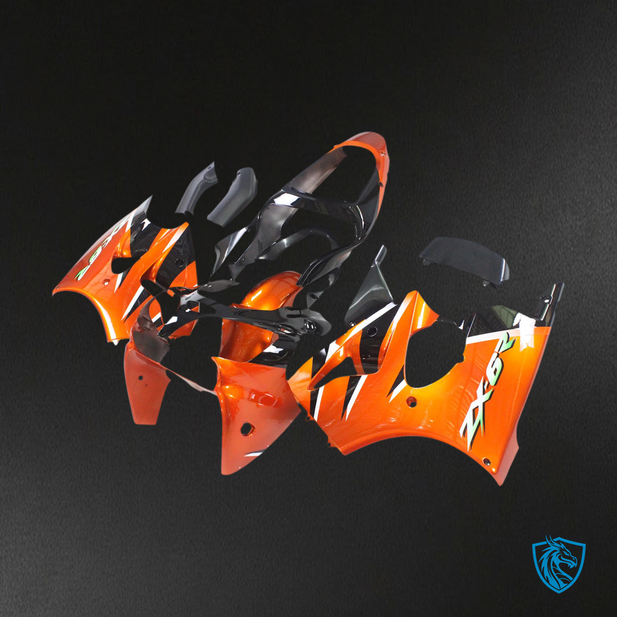 Kawasaki Zx6R (2000-2002) Orange & Black Fairing - Kit