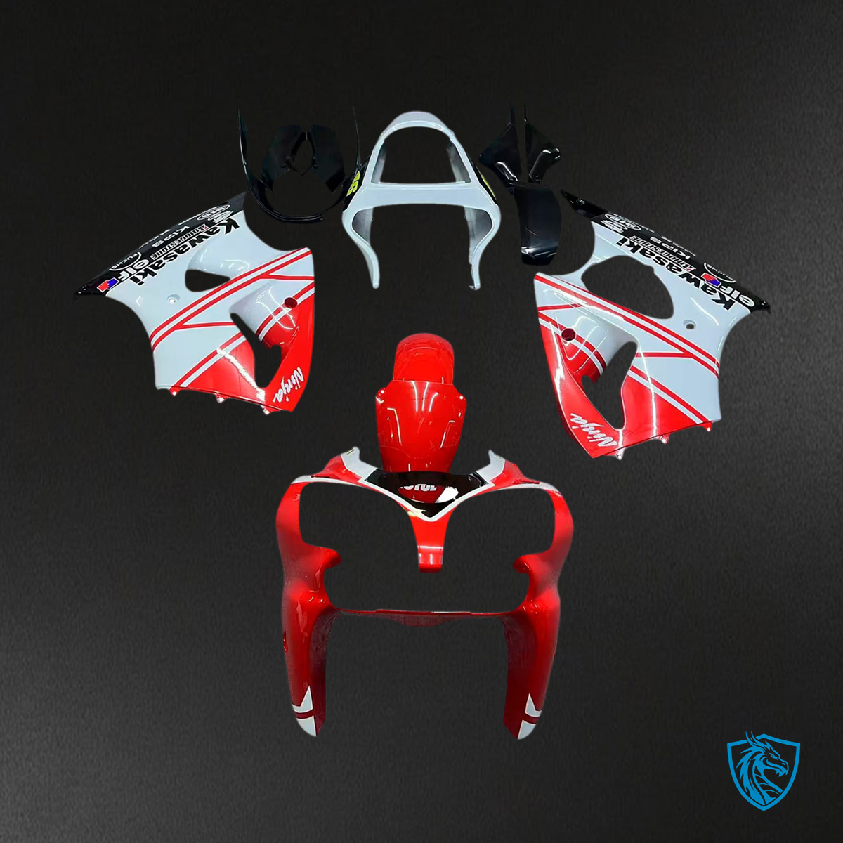 Kawasaki Zx6R (2000-2002) Red & White Fairing - Kit