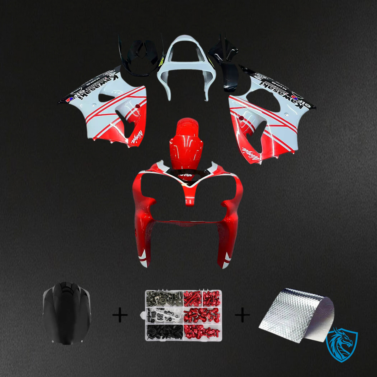 Kawasaki Zx6R (2000-2002) Red & White Fairing - Kit