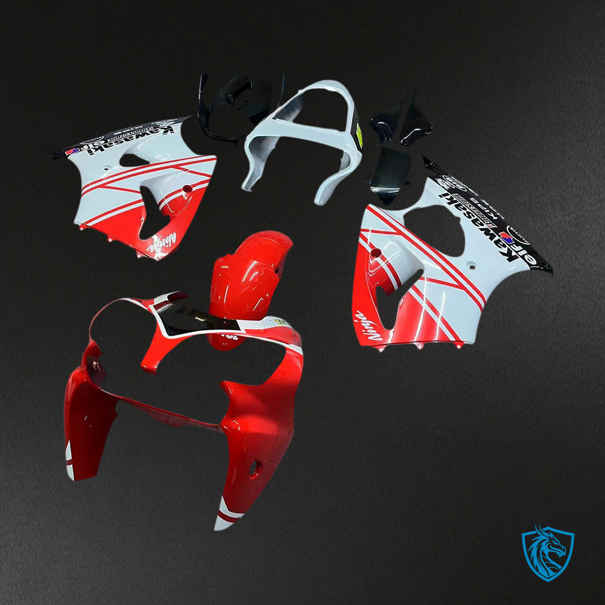 Kawasaki Zx6R (2000-2002) Red & White Fairing - Kit