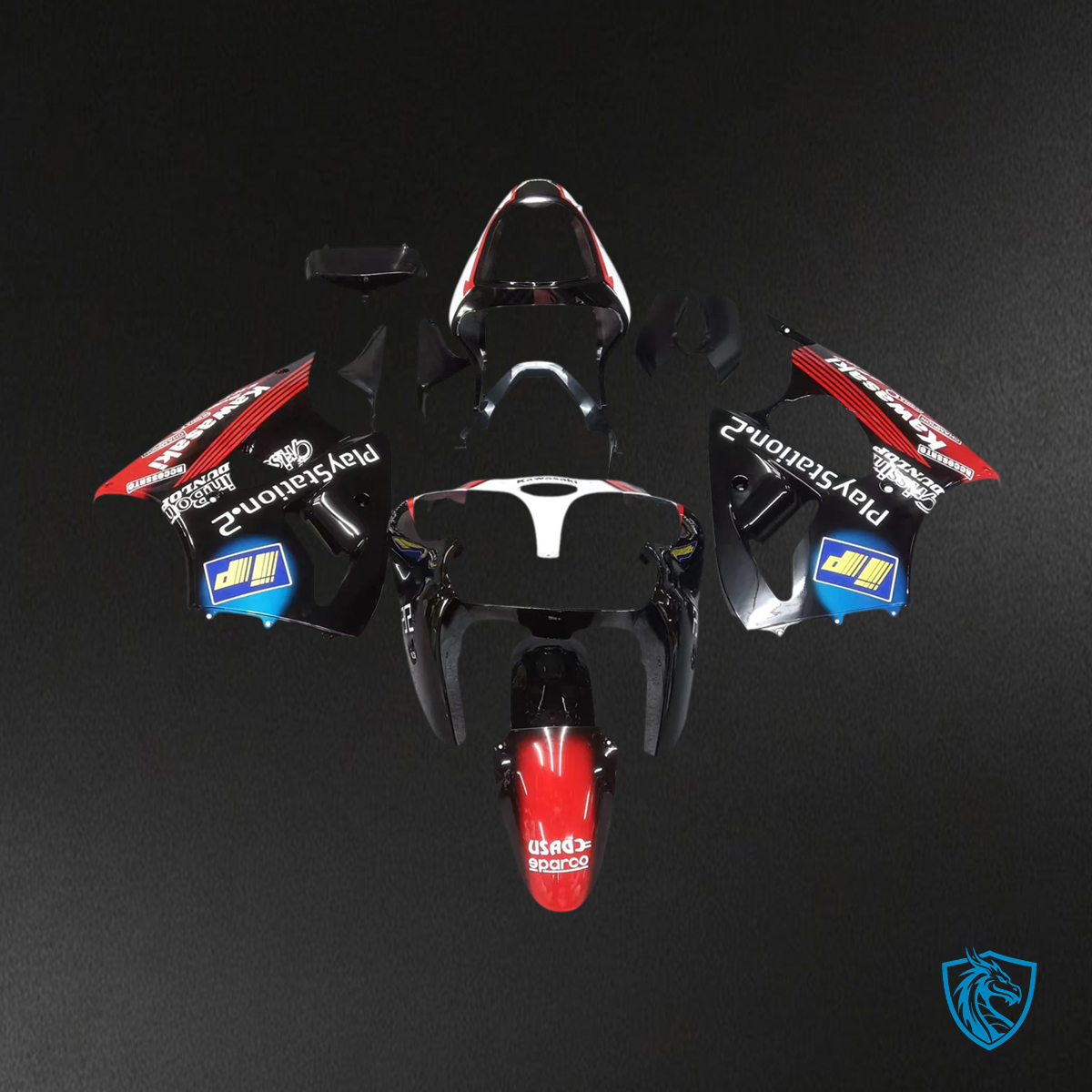 Kawasaki Zx6R (2000-2002) Black Blue & Red Fairing - Kit