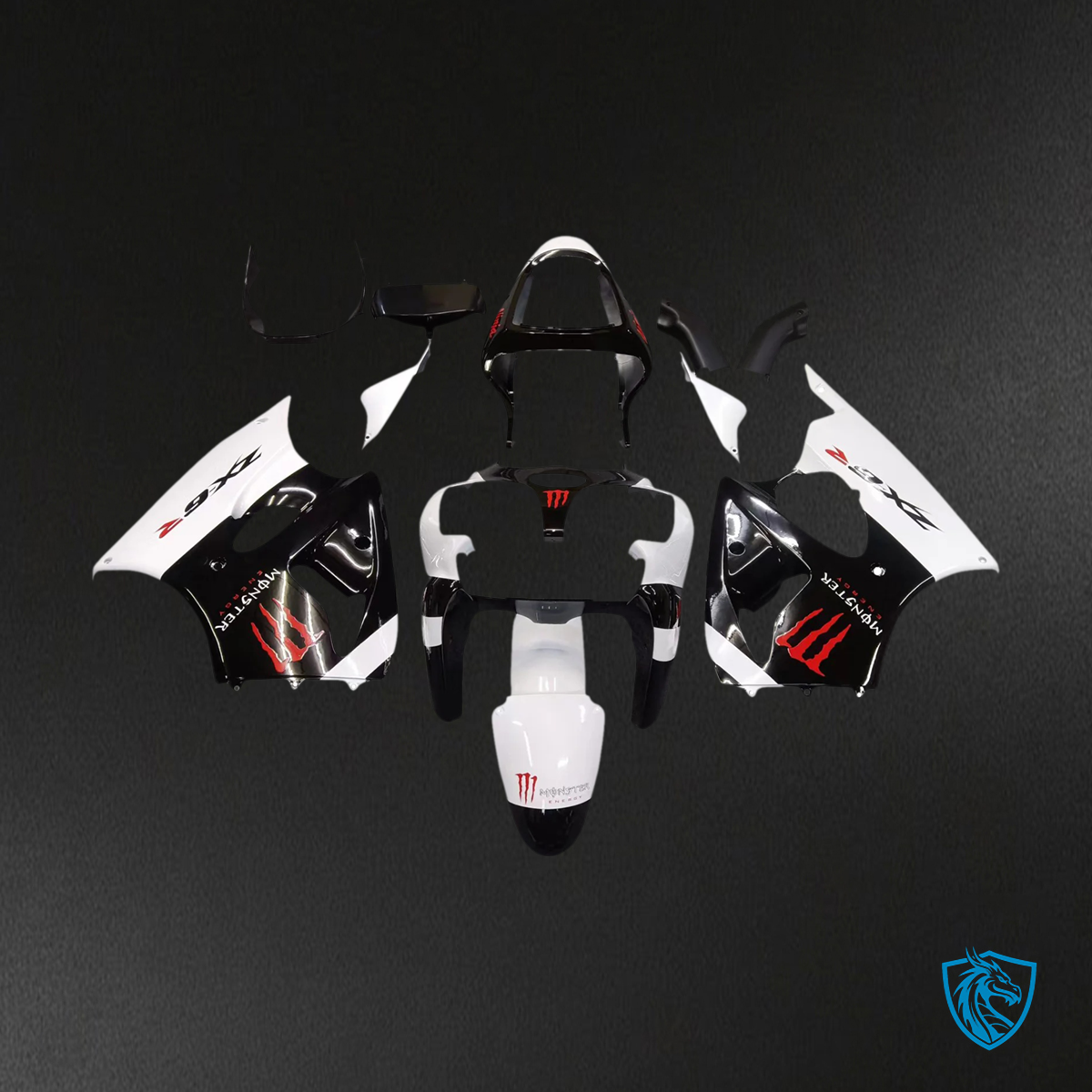 Kawasaki Zx6R (2000-2002) White & Black Fairing - Kit