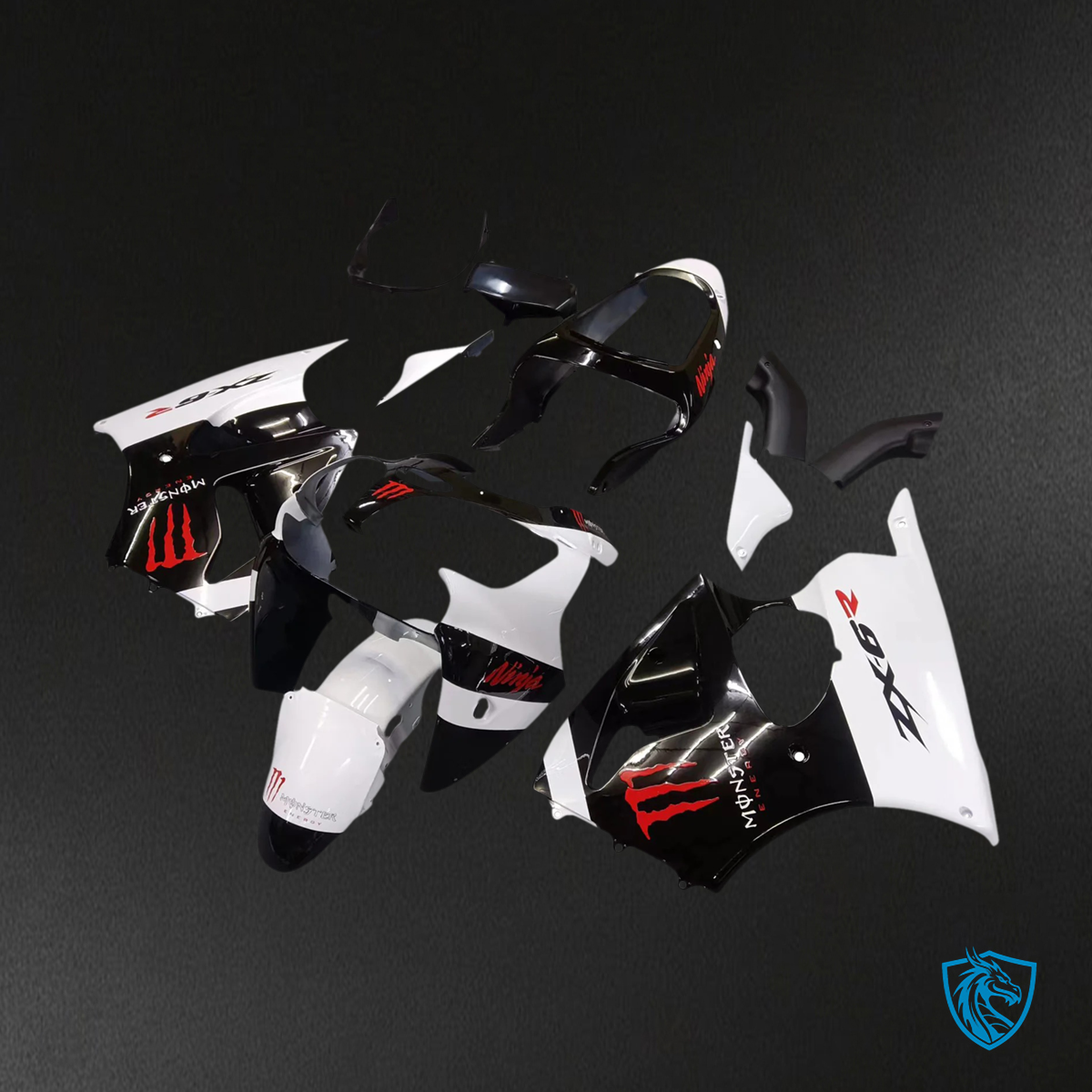 Kawasaki Zx6R (2000-2002) White & Black Fairing - Kit