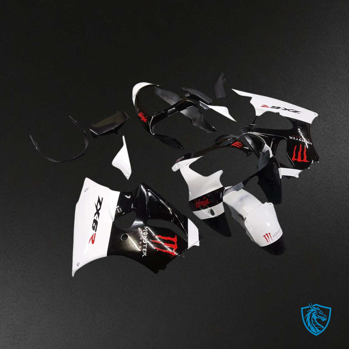 Kawasaki Zx6R (2000-2002) White & Black Fairing - Kit