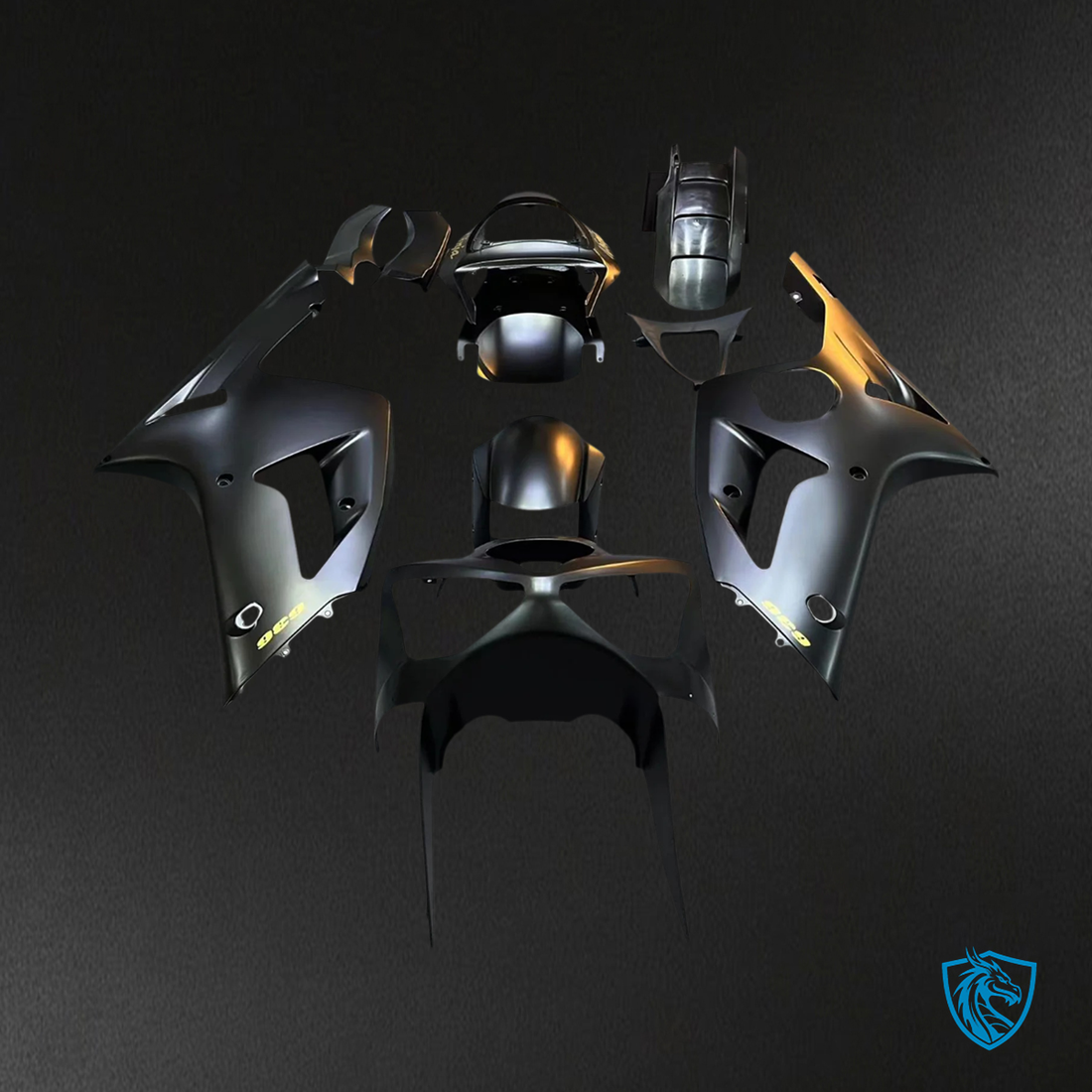 Kawasaki Zx6R (2003-2004) Black & Gold Fairing - Kit