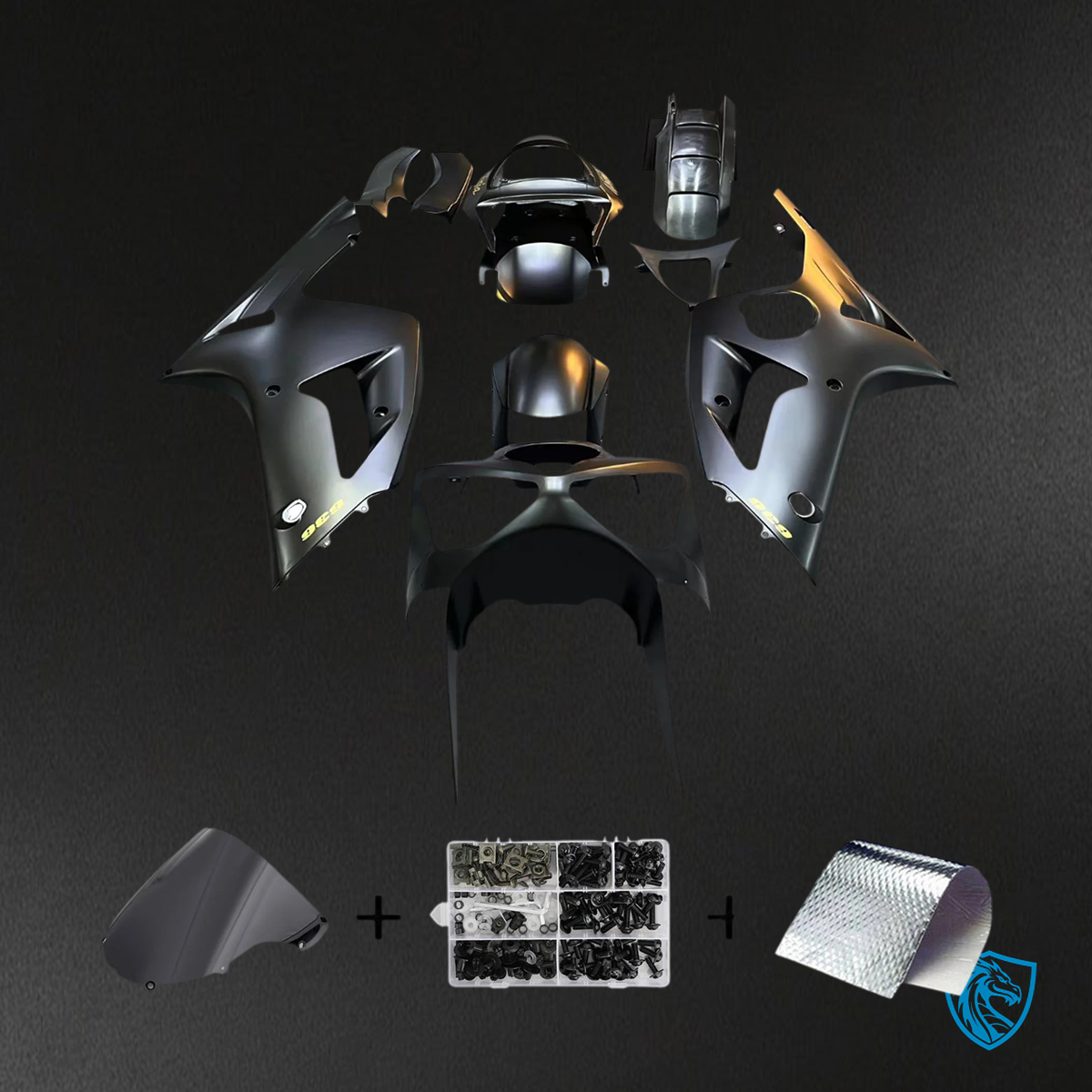 Kawasaki Zx6R (2003-2004) Black & Gold Fairing - Kit