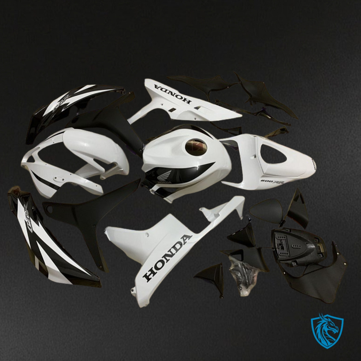Honda CBR600RR (2007-2008) White & Glossy Black Fairing Kit | ABS Bodywork
