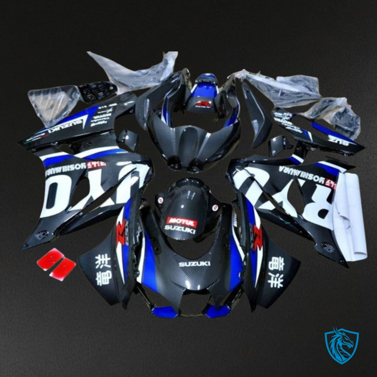 Suzuki GSXR1000 (2017-2020) Black & Blue Carbon Fiber Fairing Kit - Aftermarket ABS Bodywork